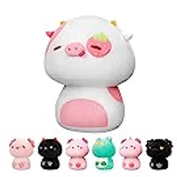 Mewaii 14” Mushroom Plush, Strawberry Cow Plush Pillow Soft Plushies Squishy Pillow, Cute Stuffed Animals Kawaii Plush Toys Throw Pillow Decoration Gift for Girls Boys