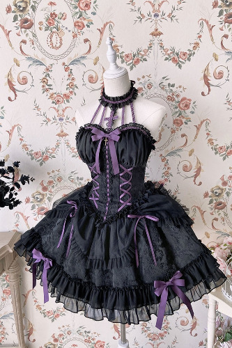 The Queen Of Lolitas Dress - Black & Purple Ribbons / XL