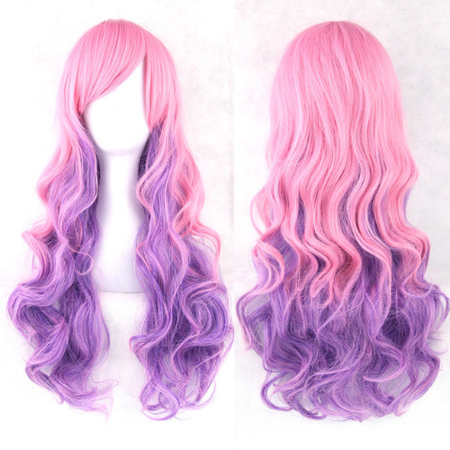 Multi-Color Long Wigs - Curly Pink Purple