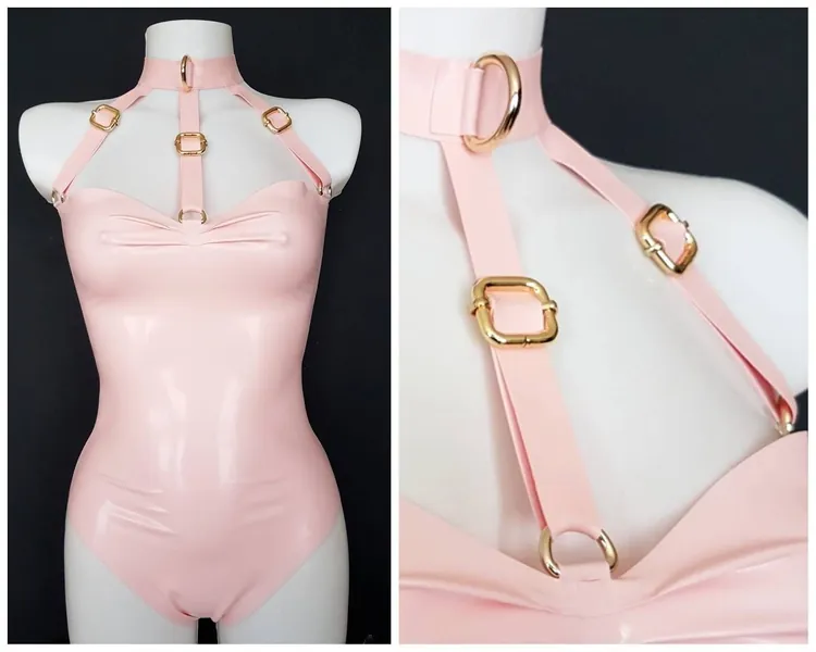 Latex harness bandeau bodysuit