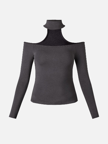 Eco-MiyaMoon® Off Shoulder With Choker Crop Top - Charcoal grey / 2XL