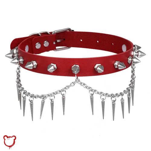 Spiked Chain Choker - red