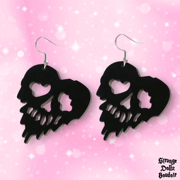 Melting Heart Skull earrings, 925 sterling silver earrings, Halloween gothic jewellery, Strange Dollz Boudoir