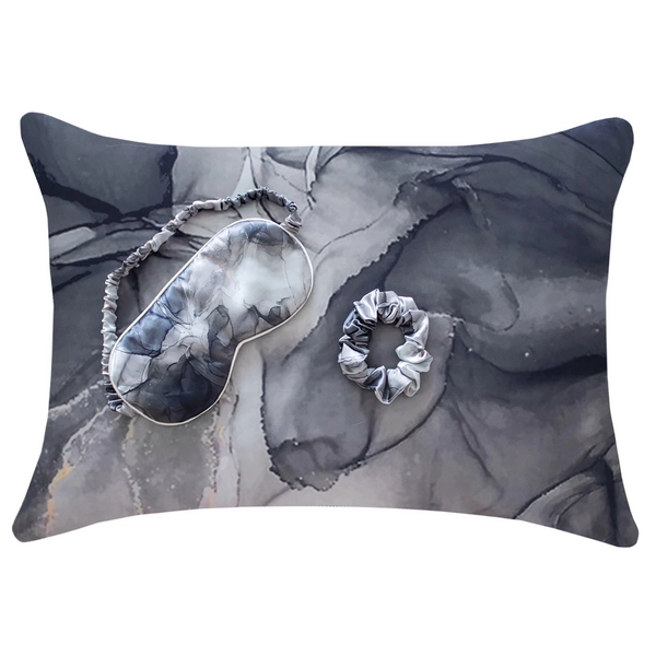 Satin Pillowcase Sleep Set - Gray Marble Smoke