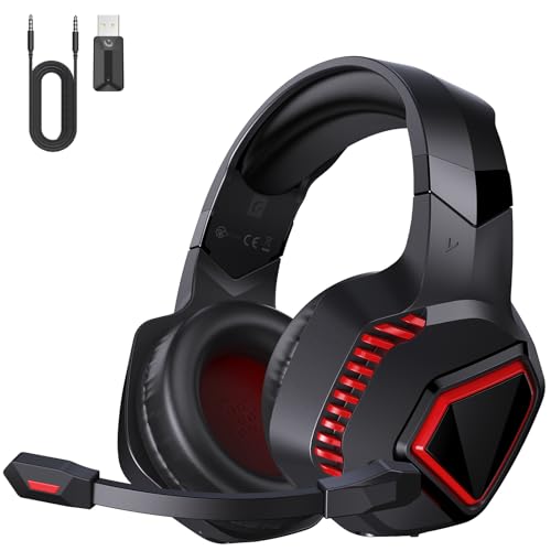 gmrpwnage Wireless Gaming Headset for PS5, PS4, Mac, Switch, PC - 2.4GHz Wireless Gaming Headphones, Bluetooth 5.2 - Adjustable Noise Canceling Microphone - 3.5MM Wired Mode for Xbox Series(Red) - Red