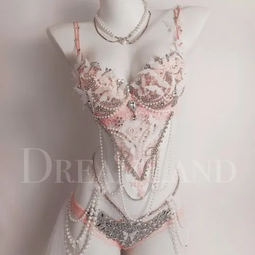 Dreamy Butterfly 2PC Rave Outfit, Party Dress, Festival Outfit, Handmade Crystal Gems Bra Set, Personalized EDM Clothing for Women