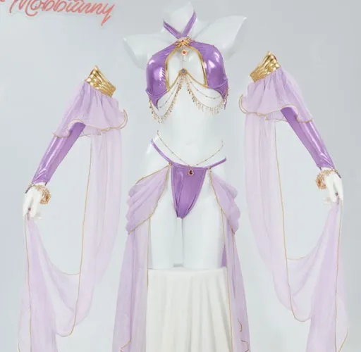 PM Derivative Sxy Lingerie Set Purple Elf Style Halter Top and Panty Set with Sleeves