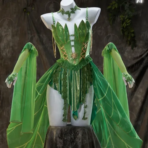 Superhero Derivative Sxy Lingerie Halloween Costume Elf Fairy Irregular Dress with Detachable Chiffon Sleeves