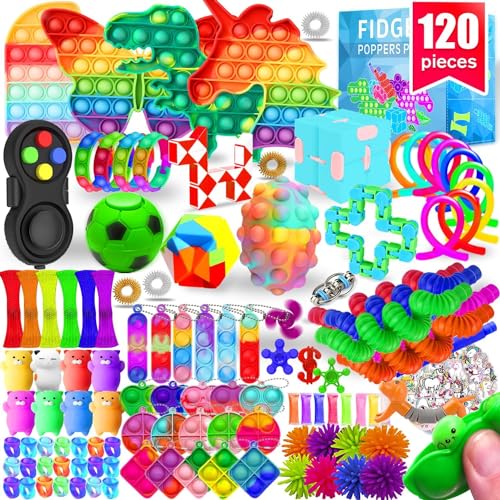 MOZACI Fidget Toys, 120 Pack Fidgets Set Stocking Stuffers for Kids Party Favors Autism Sensory Toy Bulk Adults Kids Boys Girls Teens Stress Autistic ADHD Anxiety Carnival Treasure Classroom Prizes - 120