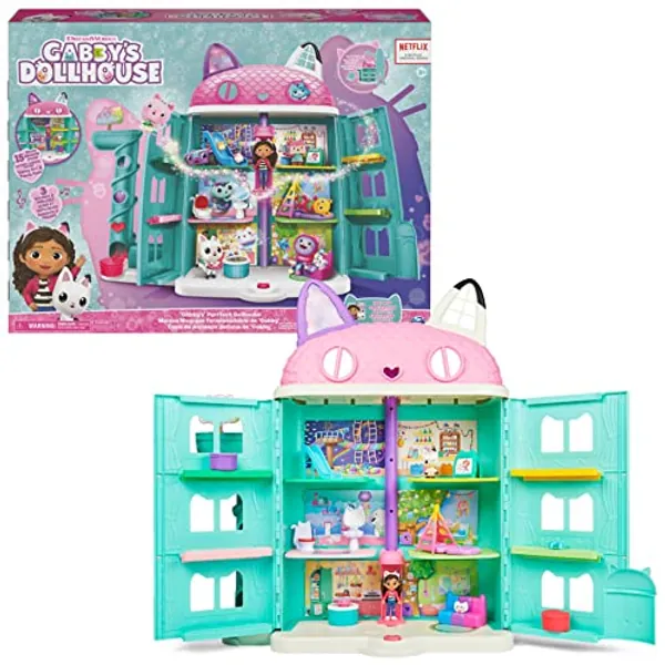 LA CASA DE MUÑECAS DE GABBY - CASA DE MUÑECAS - La Casa de Muñecas de Gabby con 2 Figuras, 8 Muebles, 3 Accesorios, 2 Cajas Sorpresa y Sonidos - 6060414 - Juguetes Niños 3 años +