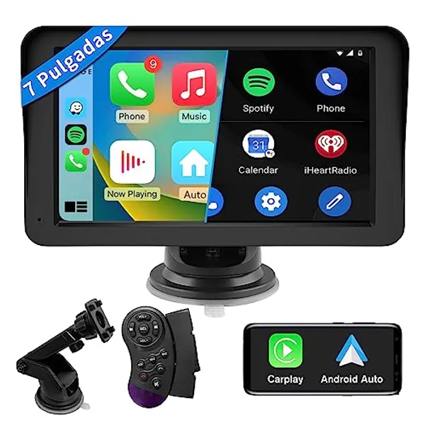AWESAFE 7”Pantalla de CarPlay/Android Auto/MirrorLink Inalámbrico para Coche, Reproductor de Coche Pantalla Tactíl Admite Bluetooth/SIRI/Asistencia de Voz/Google/USB/SD/FM/Sin Instalación