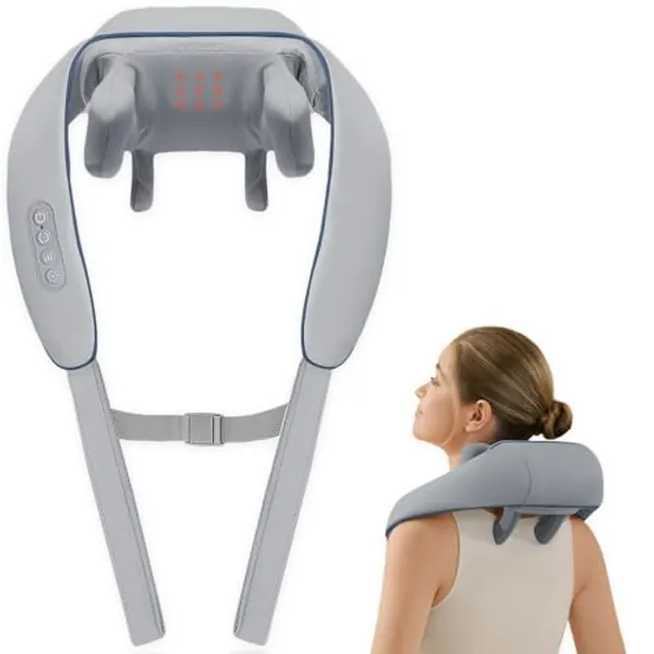 Primizia Masajeador de Cuello y Hombros con Función de Calefacción, Masajeador Cervical 2Modos, 3Niveles, para el Tratamiento del Dolor de Cuello y Espalda, Gris