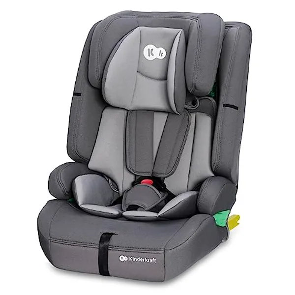 Kinderkraft SAFETY FIX 2 I-SIZE 75-150 cm Silla coche grupo 1 2 3 isofix, Asiento de coche amplio y blando para niño, Arnés interior de 5 puntos, Reposacabezas ajustar, Reductor modular, Gris