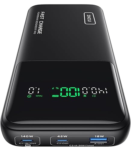 INIU 140W Power Bank, 27000mAh High Capacity Laptop Portable Charger, USB C in&Out Tablet Powerbank, Smart Digital Display Phone Charge Compatible with iPhone 16/15 Samsung S23 iPad MacBook Airpods - Black
