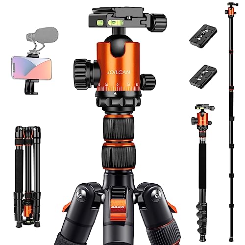 Tripod for Camera, 81" Camera Tripod Stand, 83 inches DSLR Tripods & Monopods, Heavy Duty Travel Tripod for Binoculars Laser Level Spotting Scope Telescope, Professional Complete Tripod Units - Orange