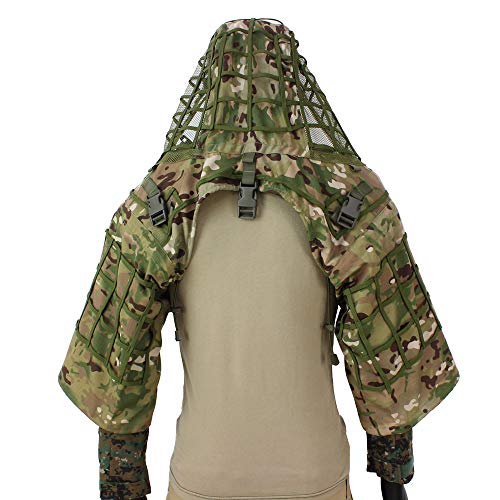 ROCOTACTICAL Sniper Ghillie Suit Foundation, Ripstop, Ghillie Viper Hood, Camouflage Sniper Coat - Cp Multicam