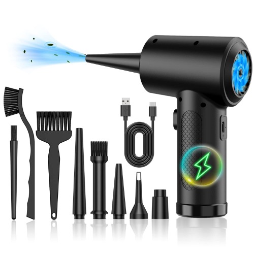 Compressed air Duster - Keyboard Cleaner for Office - no Canned air Duster - Reusable - Good Replacement for Compressed Air Can - Electric air Duster 91000RPM - Cordless Air Duster 7600mAh - Black
