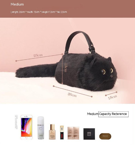 Handmade Cat Plush Handbag | Black / Medium