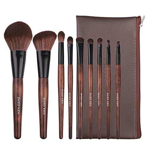 Bamboo Makeup Brushes Set Professional, Sable Makeup Brush Set with Case by Luxury ENZO KEN, Cosmetic Brushes Makeup Set, Make up Brushes Set Professional, Natural Hair Makeup Brush Set Professional. - Full Brush Set - Sable Hair Bamboo 9pcs