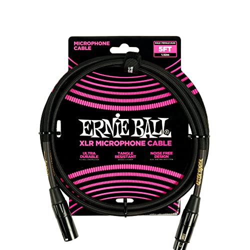 Ernie Ball Braided XLR Mircrophone Cable, 5ft, Black (P06390) - Braided Black - 5 feet