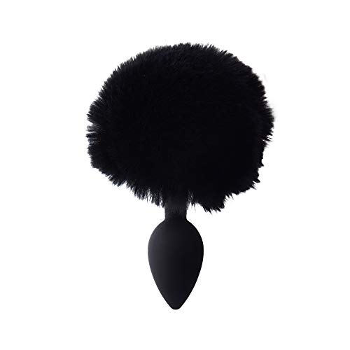 Pure Love Fluffy Bunny Tail, Silicone Anal Butt Plug, Black Color, Adult Sex Toy, 45g - Black