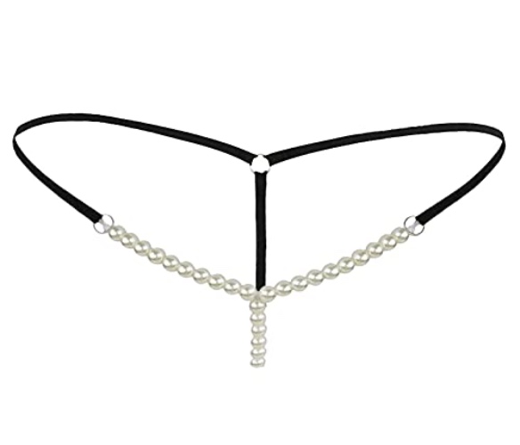 TAIKMD Women's Low Rise Brief Pearls Massage Chain G-String Underwear Thong - Black# - One Size