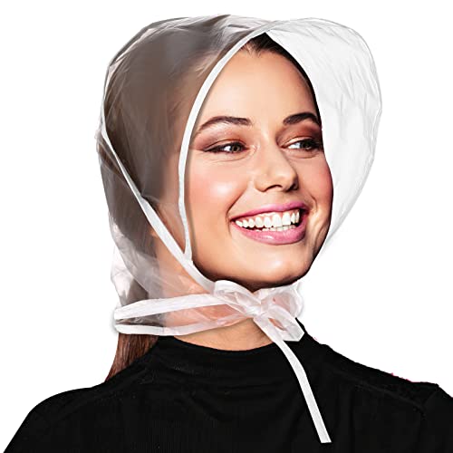 Lusofie 6 Pieces Rain Bonnet with Visor Clear Waterproof Rain Scarf Protect Hairstyle Plastic Rain Hats for Women Lady Rain Wear - One Size - white