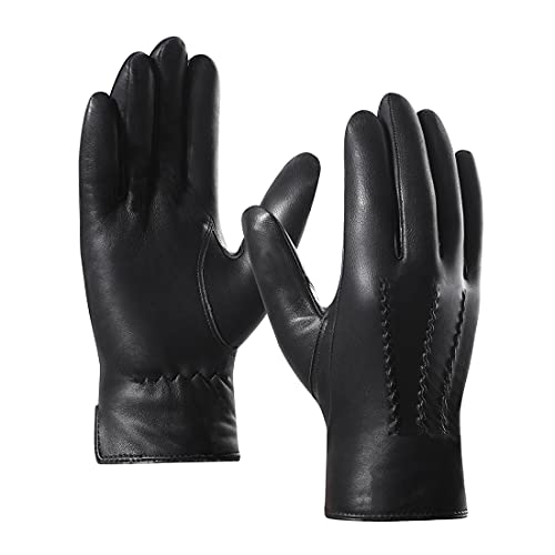 Harssidanzar Mens Italian Sheepskin Leather Gloves Cashmere Lined - M - Black