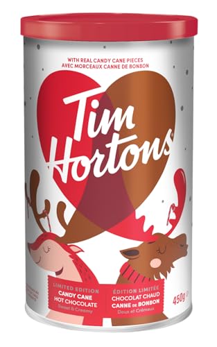 Tim Hortons Candy Cane Hot Chocolate Beverage Mix, Limited Time Offer, 450g Can - Flavored Drink Concentrate