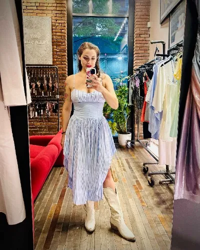 Poplin Cupped Midi Dress | stripe sky / 6