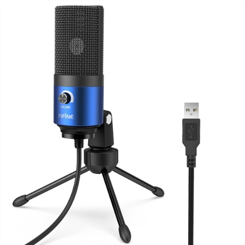 FIFINE USB Computer Microphone for Recording YouTube Video Voice Over Vocals for Mac & PC, Condenser Mic with Gain Control for Home Studio, Plug & Play - K669L - Blue
