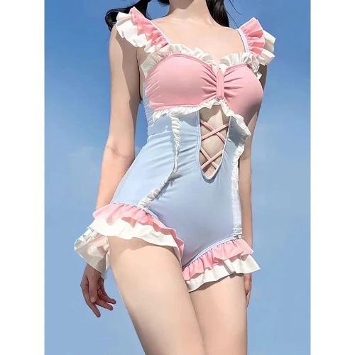 Cotton Candy Ruffle Swimmer Onesie - S(37.5-42.5kgs)