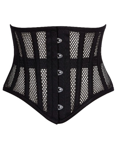 Heavy Duty Underbust Steel Boned Waist Trainer Cincnher Womens Waspie Mesh Corset - Medium - Black