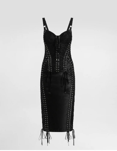 Calf-length dress with corset detailing