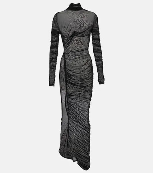 Mugler Ruched sheer maxi dress