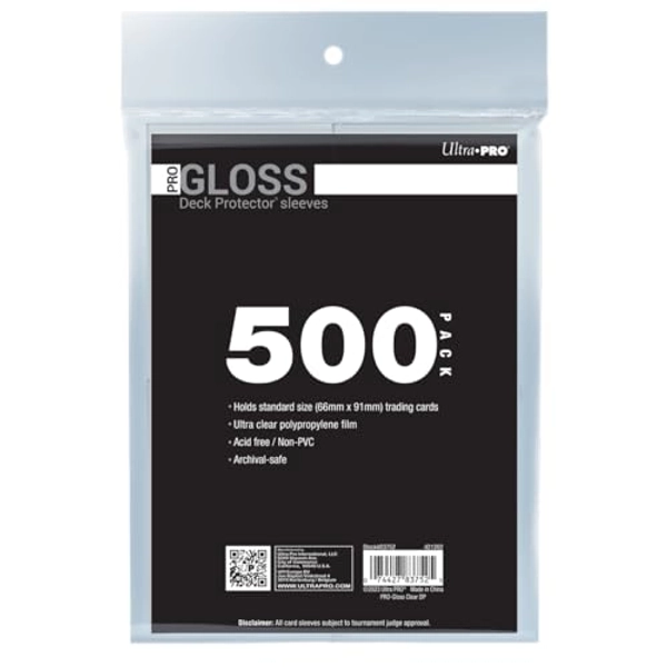Ultra PRO - 500ct Clear PRO-Gloss Standard Card Sleeve Deck Protector, Protect & Store Collectible Cards, Sports Cards, MTG, D&D Cards, Sized to Fit Standard Size Cards, High Clarity Gloss Finish
