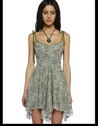 Keep Shining Mini Dress - Green Sparkle
