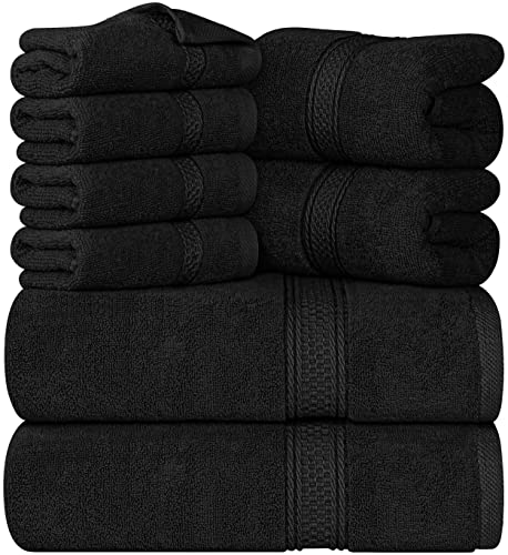 Utopia Towels - Juego de Toallas Premium de 8 Piezas; 2 Toallas de baño, 2 Toallas de Mano y 4 toallitas - Algodón - Calidad del Hotel, súper Suave y Altamente Absorbente (Negro) - Negro