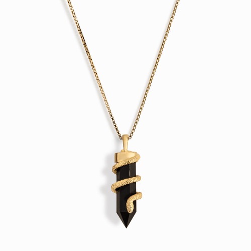 Onyx Crystal Snake Necklace - 14K Yellow Gold Vermeil / 20"-22"