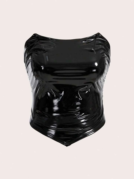 SHEIN ICON Plus PU Leather Tube Top