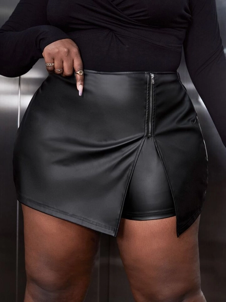 SHEIN Slayr Plus 1pc Zipper Detail PU Leather Skort