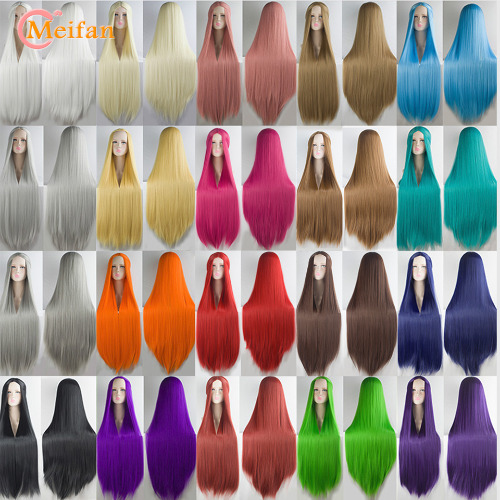 Meifan sintético lolita cosplay peruca loira azul vermelho rosa verde roxo cabelo para festa cosplay 100cm longas perucas retas para mulher - AliExpress 