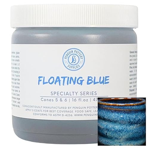 Penguin Pottery - Specialty Series - Floating Blue - Mid Fire Glaze, High Fire Glaze, Cone 5-6 for Mid Fire Clay, High Fire Clay - Ceramic Glaze Pottery (1 Pint | 16 oz | 473 ml) - Floating Blue