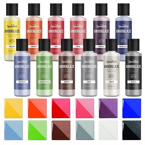 Speedball Underglaze 12-Color Underglaze Set, Sampler Pack, 2 Ounce Jars