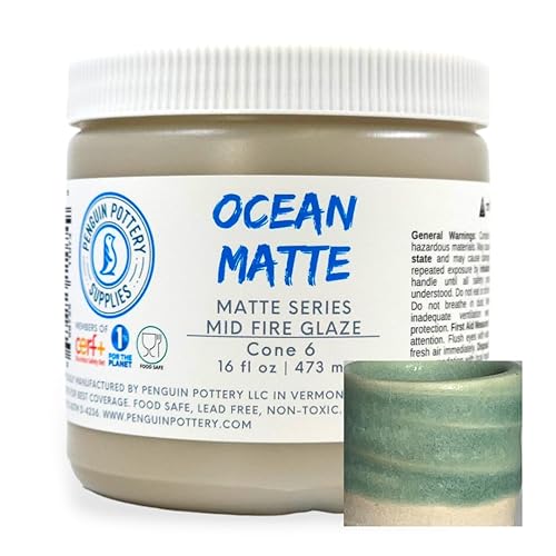 Penguin Pottery - Matte Series - Ocean Matte - Mid Fire Glaze, High Fire Glaze, Cone 5-6 for Mid Fire Clay, High Fire Clay - Ceramic Glaze Pottery (1 Pint | 16 oz | 473 ml) - Ocean Matte