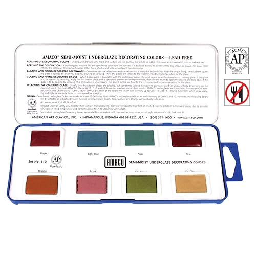 AMACO Non-Toxic Semi-Moist Underglaze Set - C in Pan, 1.5 oz, Assorted Color, Set of 8
