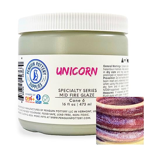 Penguin Pottery - Specialty Series - Unicorn - Mid Fire Glaze, High Fire Glaze, Cone 6 for Mid Fire Clay - Ceramic Glaze Pottery (1 Pint | 16 oz | 473 ml) - Unicorn