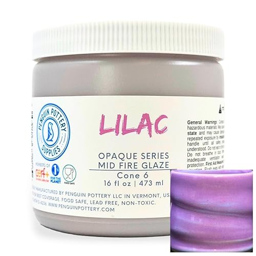 Penguin Pottery - Opaque Series - Lilac - Mid Fire Glaze, High Fire Glaze, Cone 5-6 for Mid Fire Clay, High Fire Clay - Ceramic Glaze Pottery (1 Pint | 16 oz | 473 ml) - Lilac