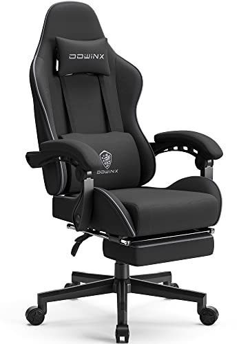 Dowinx Gaming Chair Fabric with Pocket Spring Cushion, Massage Game Chair Cloth with Headrest, Ergonomic Computer Chair with Footrest 290LBS, Black - Black