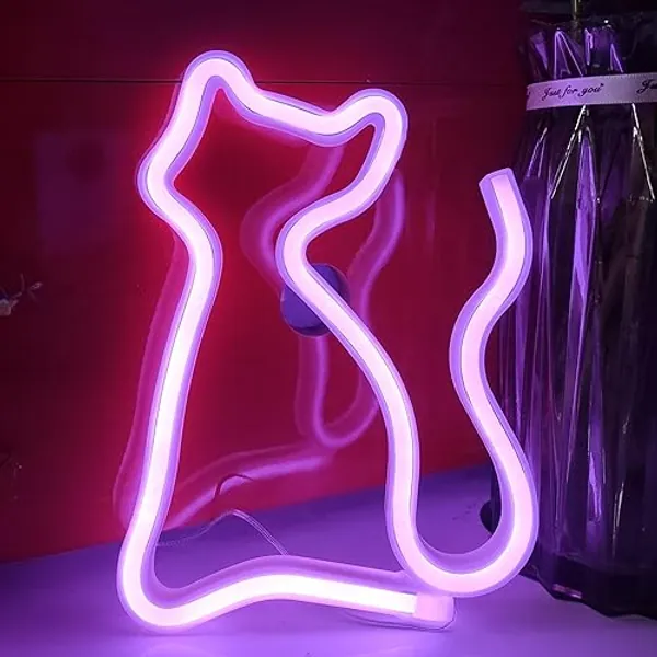 JYWJ Cat Neon Sign,USB or 3-AA Battery Powered Neon Light,LED Table Decoration,Bedroom Wall Decoration,Birthday Gift,Wedding Supplies Business Gift(Purple)